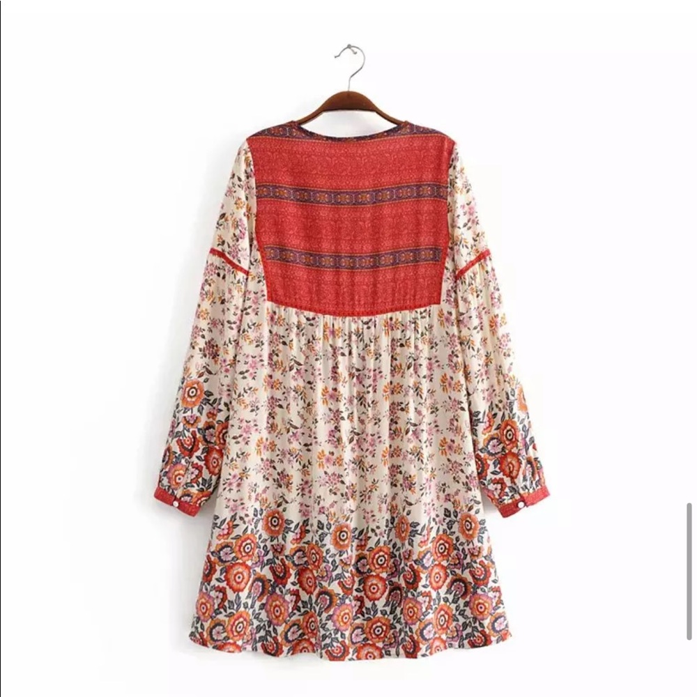Boho Floral Vintage Gypsy Print 70’s Dress Red - Picture 6 of 13